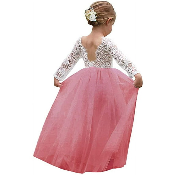 Topmaker Girl Toddler Full-Length Straight Tulle Tutu Lace Back Party Flower Girl Dress 12-24 Months