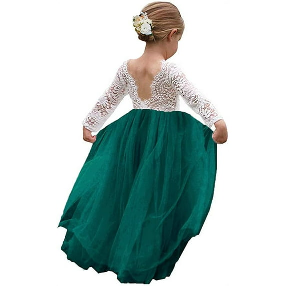 Topmaker Girl Toddler Full-Length Straight Tulle Tutu Lace Back Party Flower Girl Dress, 3-4T