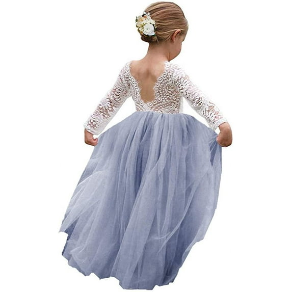 Topmaker Girl Toddler Full-Length Straight Tulle Tutu Lace Back Party Flower Girl Dress, 4-5T