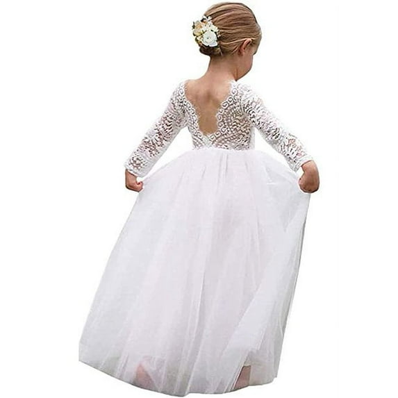Topmaker Girl Toddler Full-Length Straight Tulle Tutu Lace Back Party Flower Girl Dress, 7-8 Years