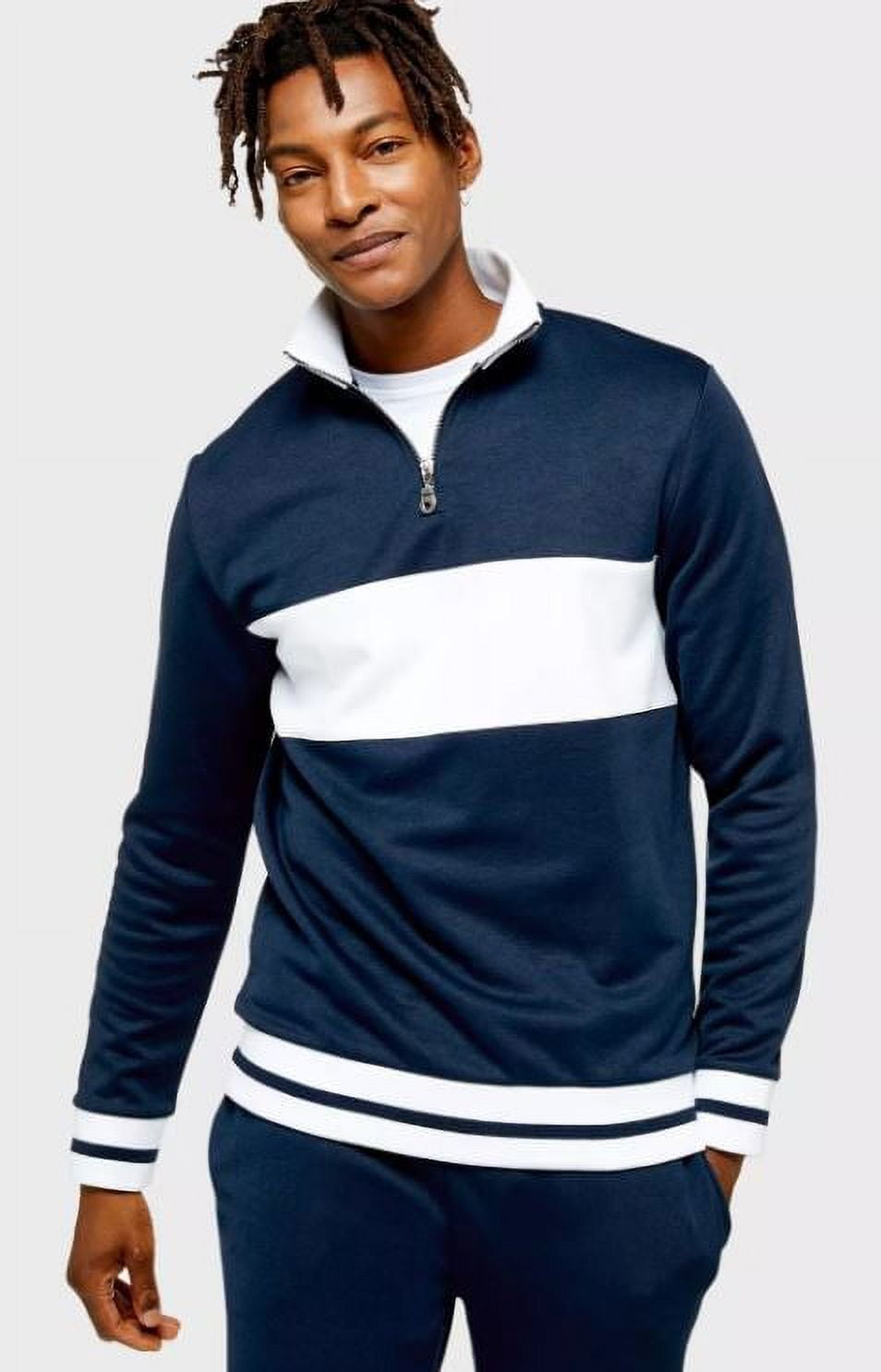 Men's NavyWhite Color Block Half Zip Sweatshirt Nigeria Ubuy