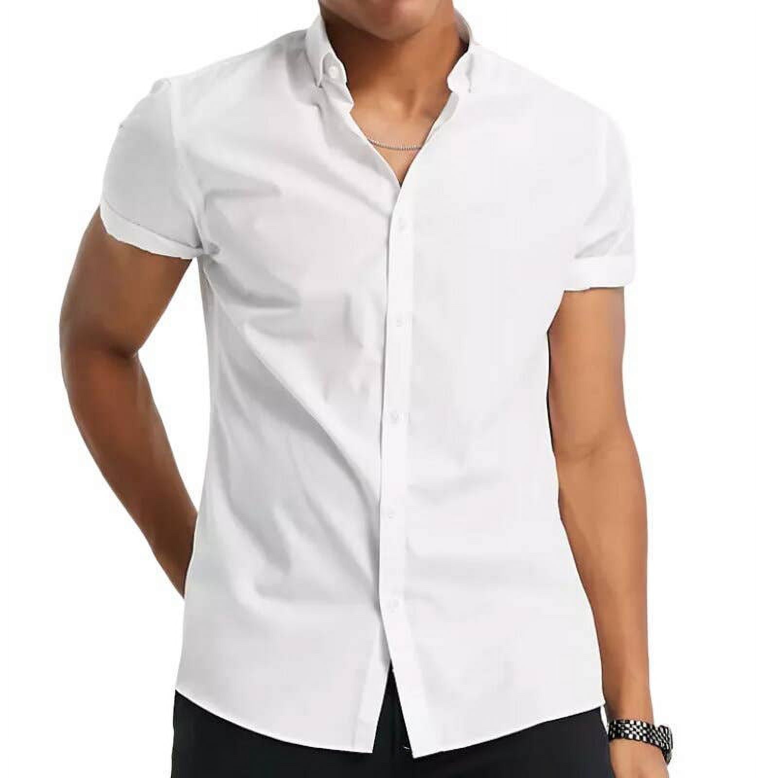 Men's Slim Fit Short Sleeve Smart Shirt, Size L Kuwait Ubuy