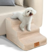 Topmart 3 Step Dog Step for Small Dog,Non-Slip Plastic Dog Stair for Beds,11.8in High,Khaki