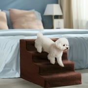 Topmart 4 Step Dog Stair for High Beds,Non-Slip Plastic Pet Stair for Dogs and Cats, 16.1"High,Brown