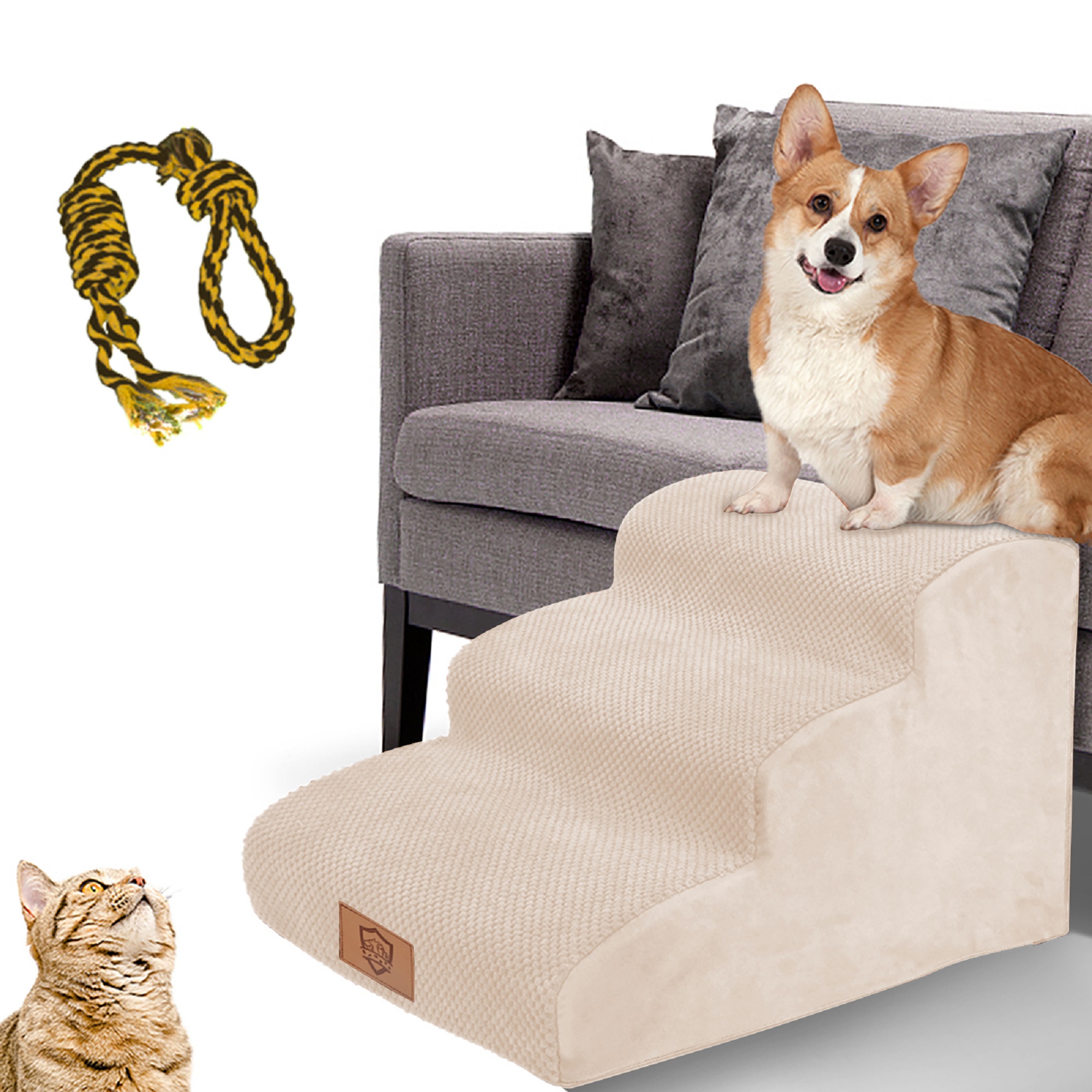 Topmart Dog Stairs 3Steps Sponge Dog Ramp Pet Step, Meduim Size Extra Wide and Deep Dog Steps