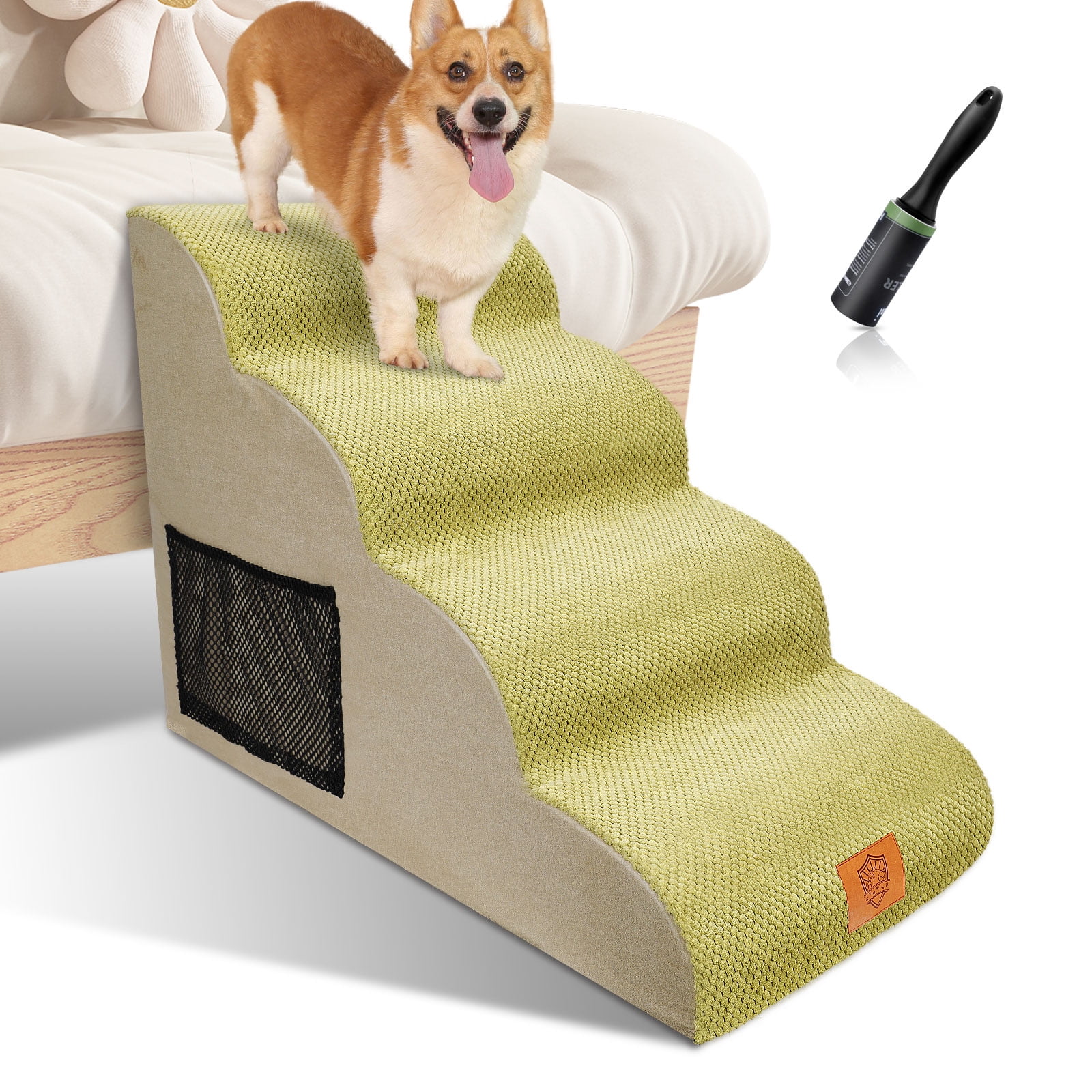 Topmart Foam Dog Stairs,4 Tier Dog Ramp Pet Stairs for Beds and Couches,20.1''High,Yellow