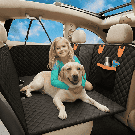 Topmost Topmost Hard Bottom Waterproof Back Seat Extender for Pets with Mesh ...