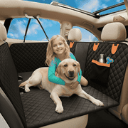Topmost Hard Bottom Waterproof Back Seat Extender for Pets with Mesh Window and Side Flaps. Waterproof. Fits Cars & SUVs