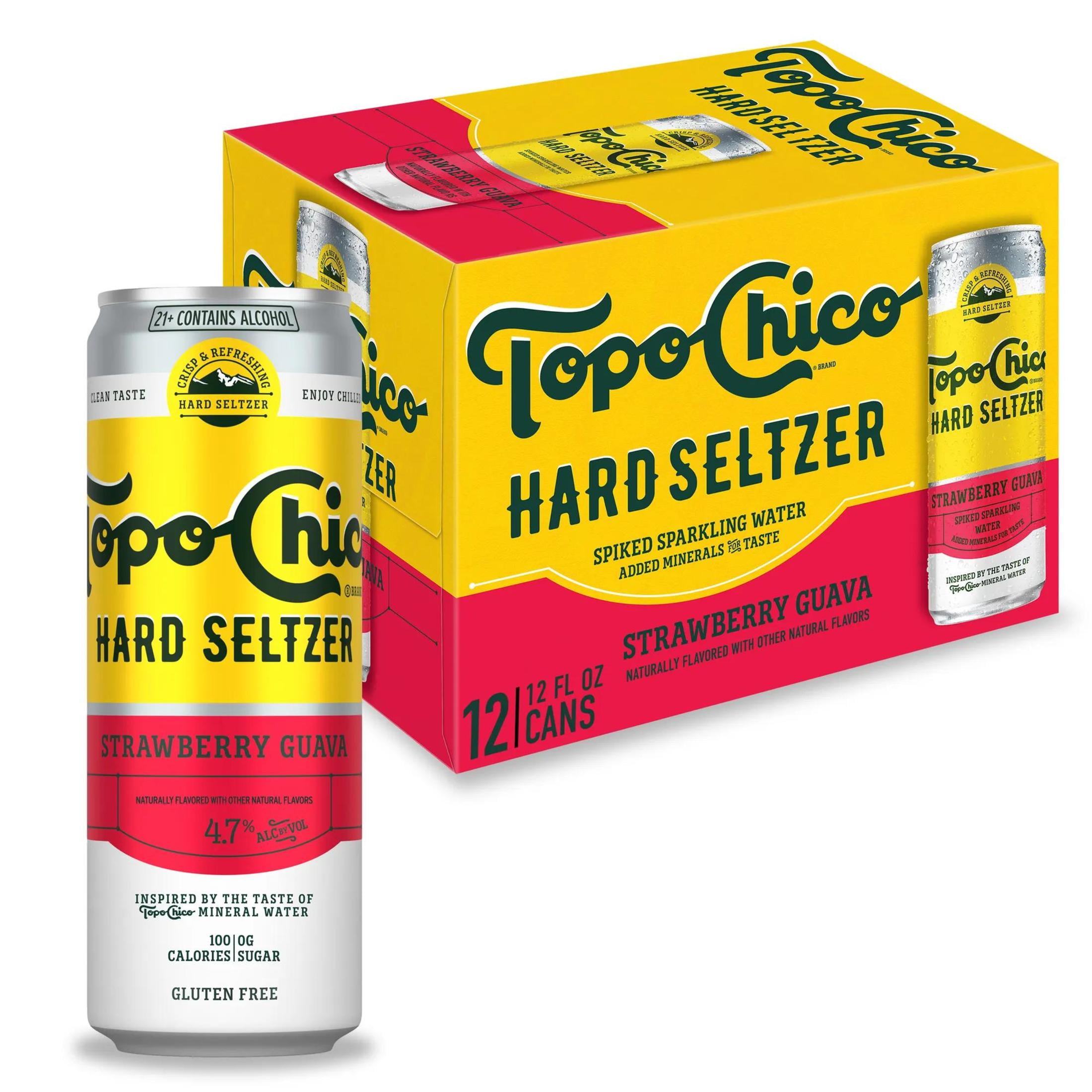 Topo Chico Hard Seltzer Strawberry Guava , 12 Pack, 12 fl oz Aluminum Cans, 4.7% ABV