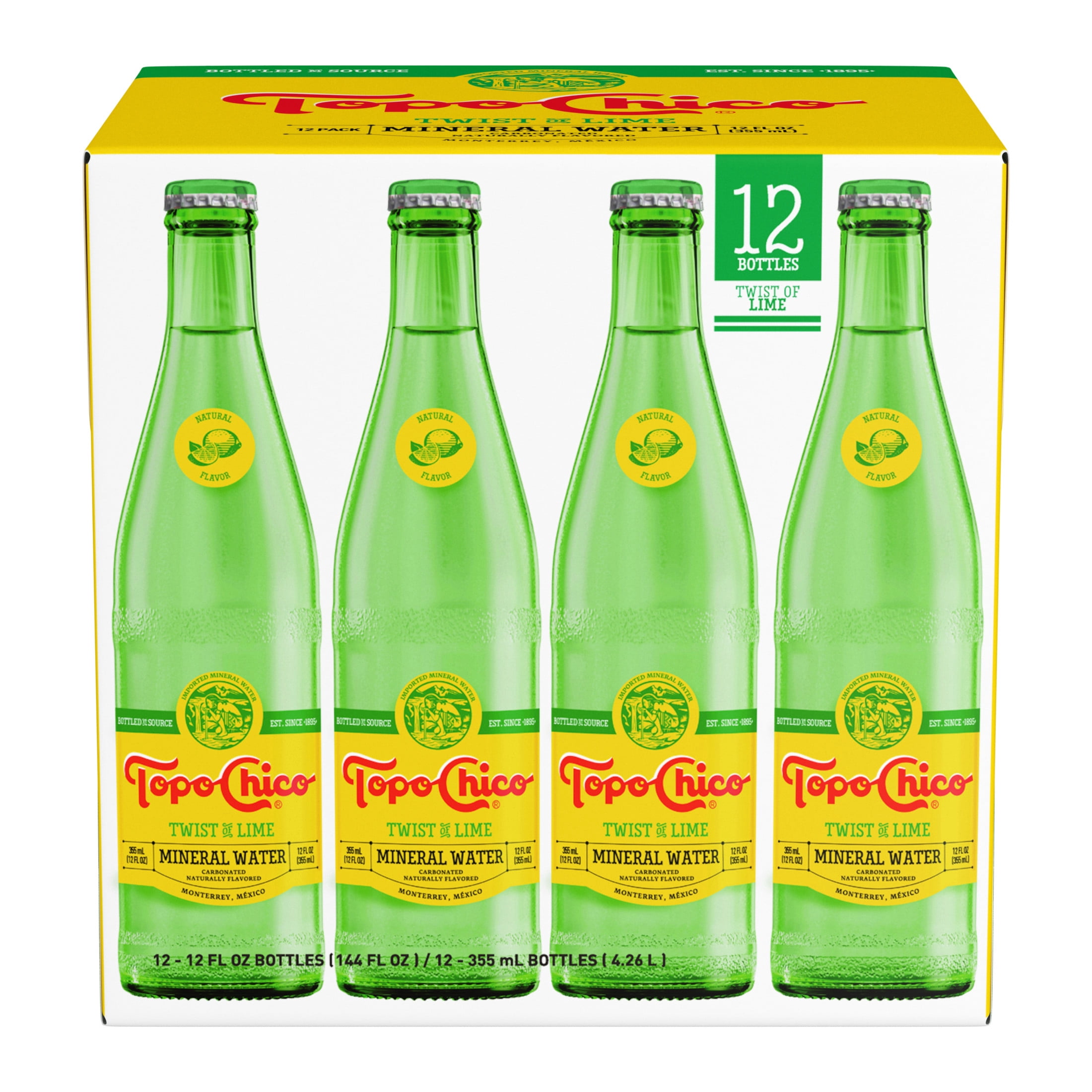 Topo Chico Mineral Water Twist of Lime Sparkling Water Glass Bottles, 12 fl oz, 12 Pack