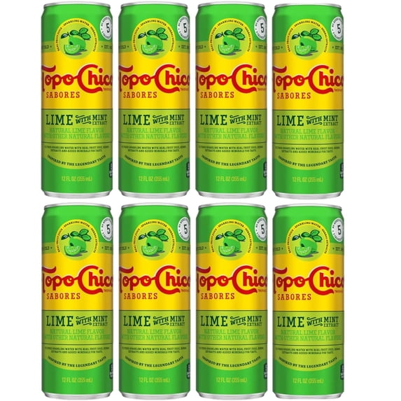 MIALO Topo Chico Sabores Lime Mint sparkling water 12 oz cans pack of 8