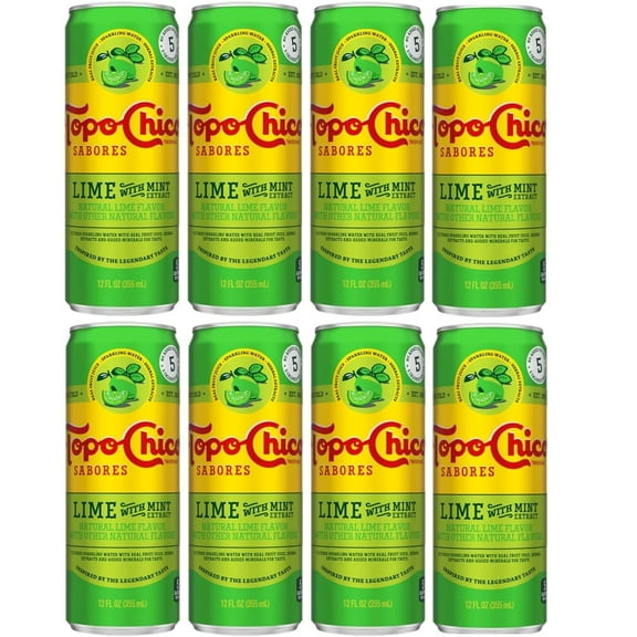 Topo Chico Sabores 12oz Cans (Lime Mint) pack of 8, (total 12 x 8 = 96 oz)