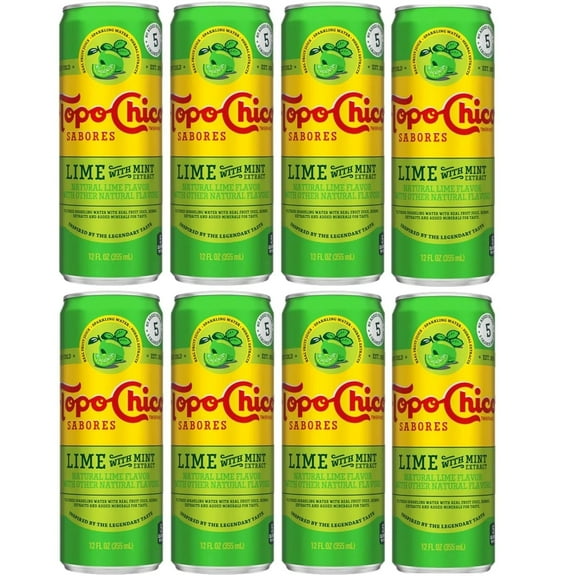 Topo Chico Sabores 12oz Cans (Lime Mint) pack of 8, (total 12 x 8 = 96 oz)