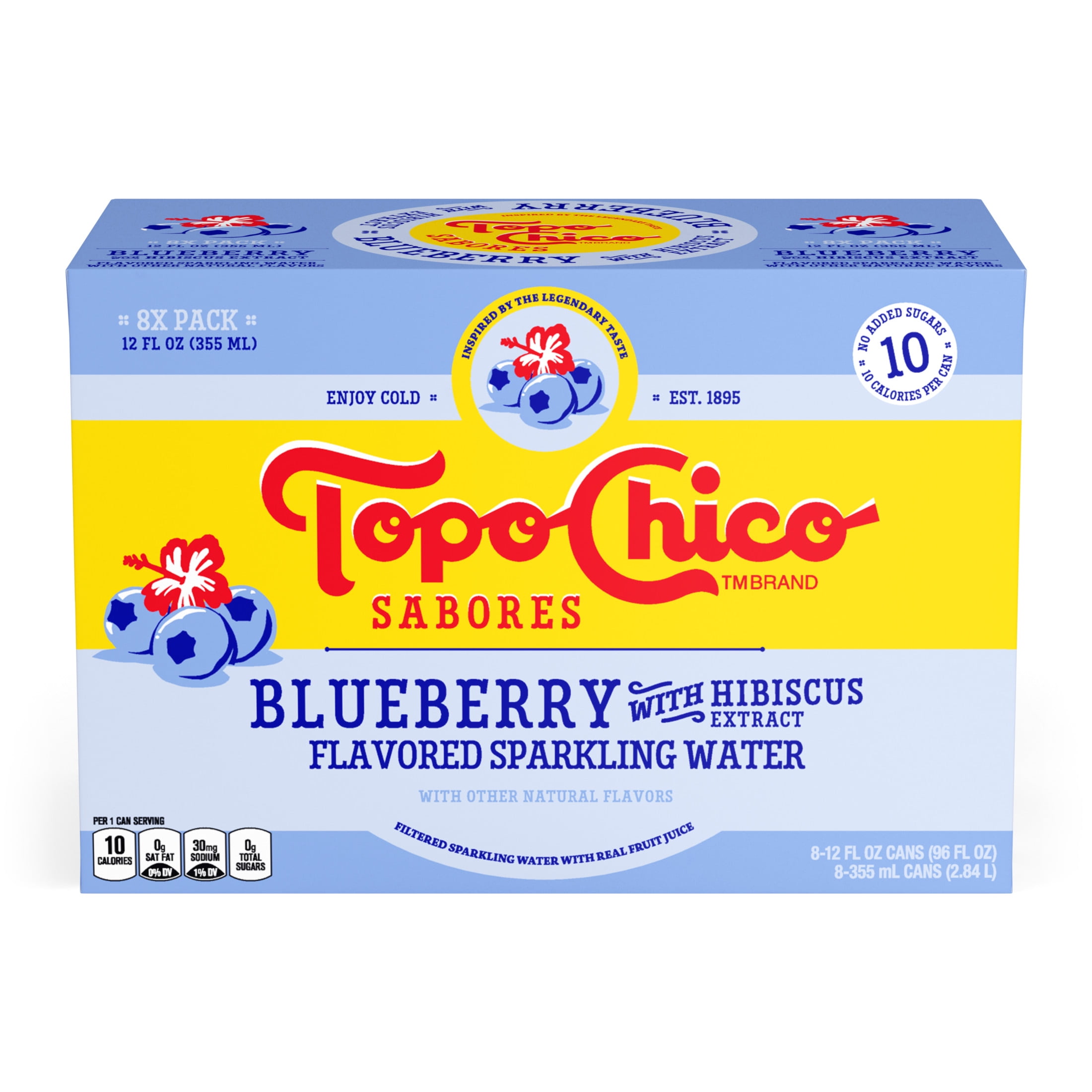 Topo Chico Sabores Blueberry with Hibiscus Extract Flavored Sparkling Water, 12 fl oz, 8 Pack Cans