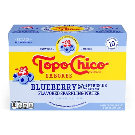 Topo Chico Sabores Blueberry with Hibiscus Extract Flavored Sparkling Water Cans, 12 fl oz, 8 Pack