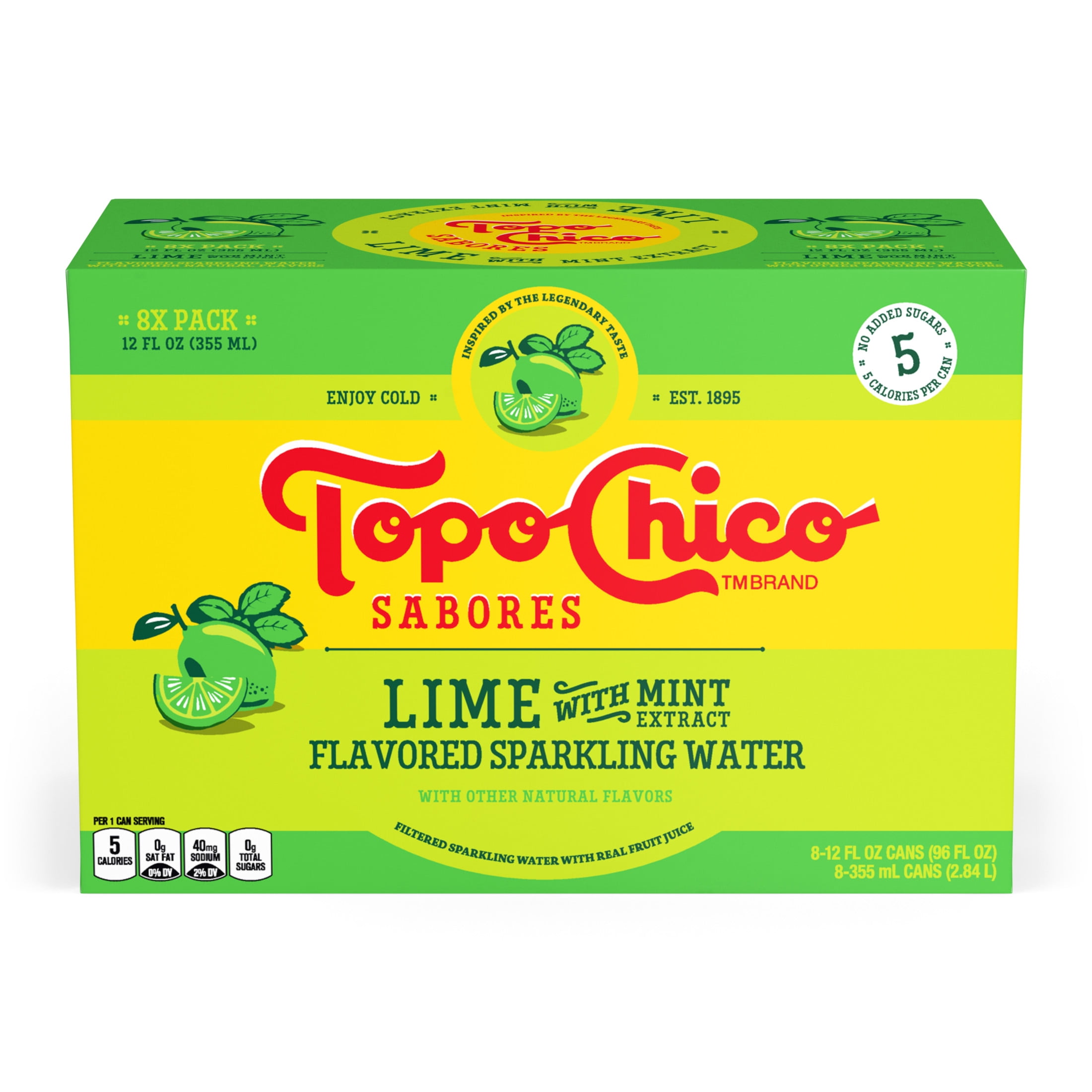 Topo Chico Sabores Lime with Mint Extract Flavored Sparkling Water, 12 fl oz, 8 Pack Cans