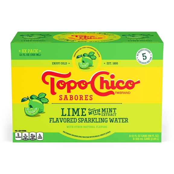 Topo Chico Sabores Lime with Mint Extract Flavored Sparkling Water, 12 fl oz, 8 Pack Cans