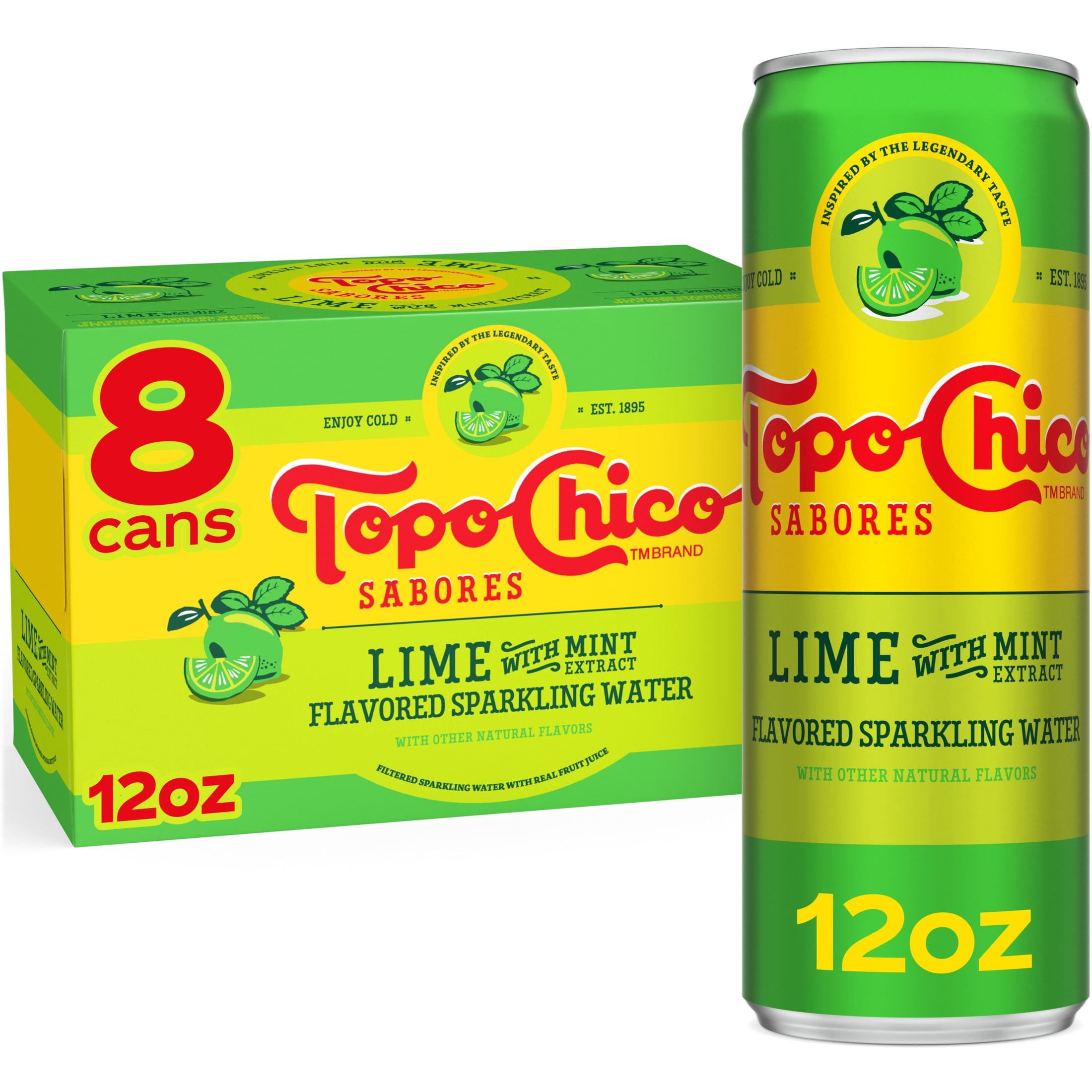 Topo Chico Sabores Lime with Mint Extract Flavored Sparkling Water Cans, 12 fl oz, 8 Pack