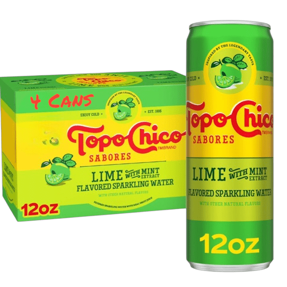 Topo Chico Sabores Lime with Mint Extract Flavored Sparkling Water, 4 Cans, 12 fl oz Cans