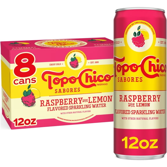Topo Chico Sabores Raspberry with Lemon Flavored Sparkling Water Cans, 12 fl oz, 8 Pack
