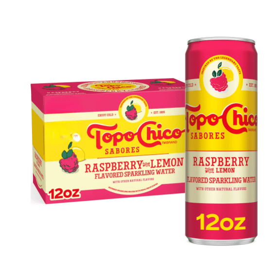 Topo Chico Sabores Raspberry with Lemon Flavored Sparkling Water, 4 Count, 12 fl oz Cans