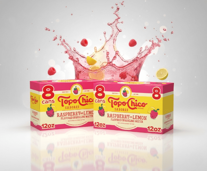 Topo Chico Sabores Raspberry with Lemon Flavored Sparkling Water Cans, 12 fl oz, 16 Pack