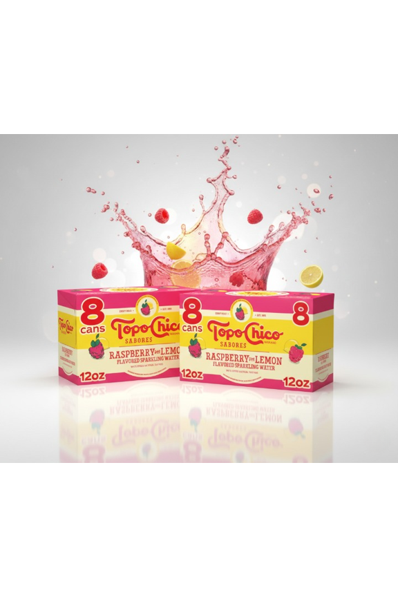 Topo Chico Sabores Raspberry with Lemon Flavored Sparkling Water Cans, 12 fl oz, 16 Pack