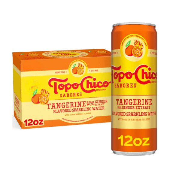 Topo Chico Sabores Tangerine with Ginger Extract Flavored Sparkling Water, 4 Cans, 12 fl oz