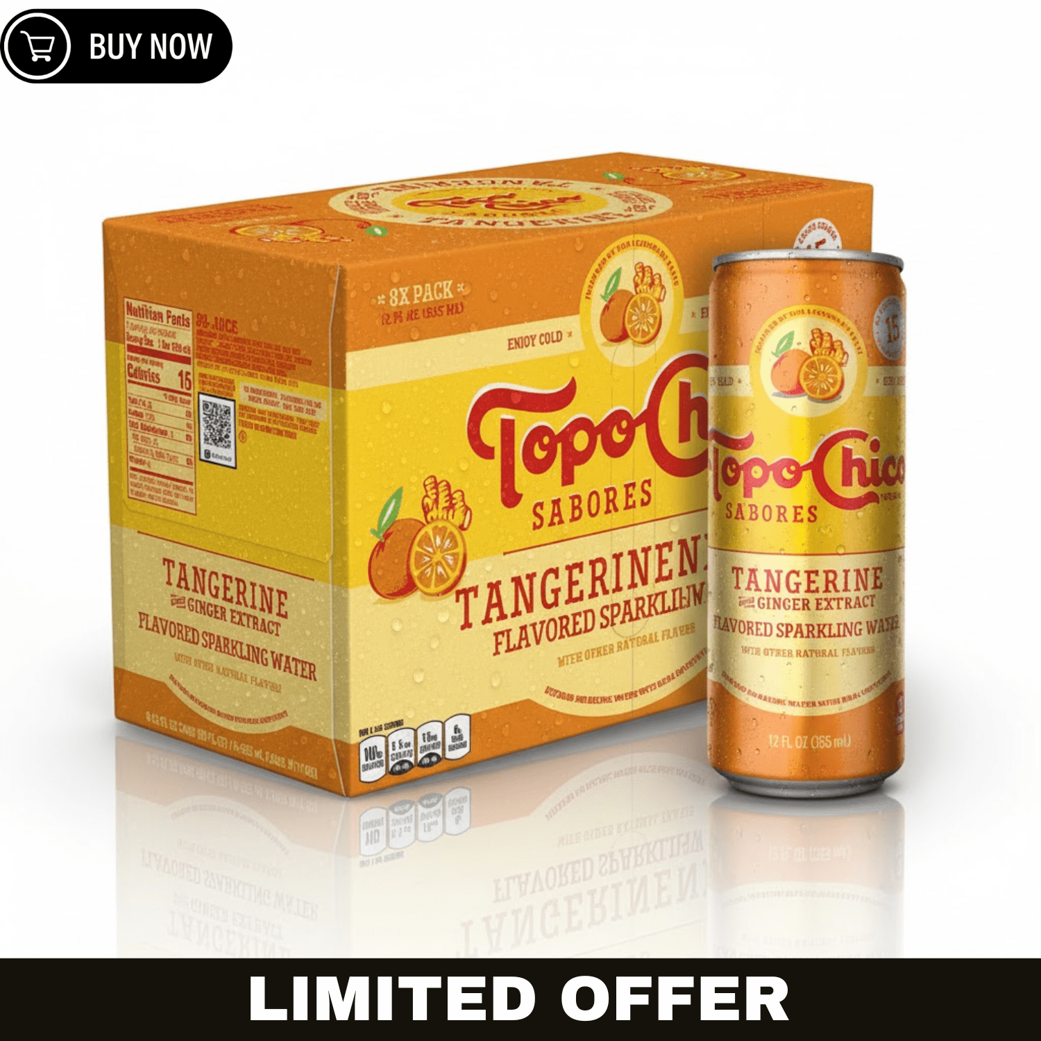 Topo Chico Sabores Tangerine with Ginger Extract Sparkling Water Cans 12 oz 8Cans