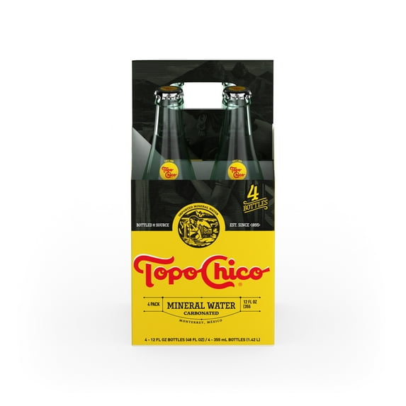Topo Chico Sparkling Mineral Water, 12 fl oz, 4 Pack Glass Bottles