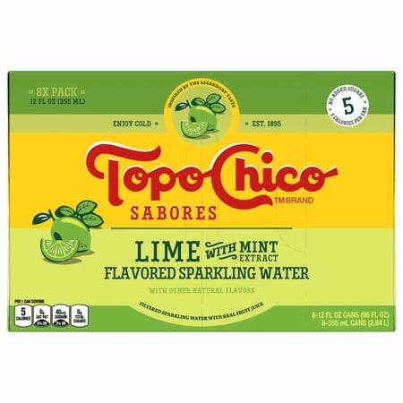 Topo?Chico Sparkling Water, Lime with Mint Extract, 12?fl?oz Cans, 8?Pack