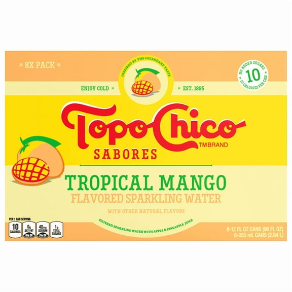 TopoChico Sparkling Water, Tropical Mango Flavored, 12floz Cans, 8Pack