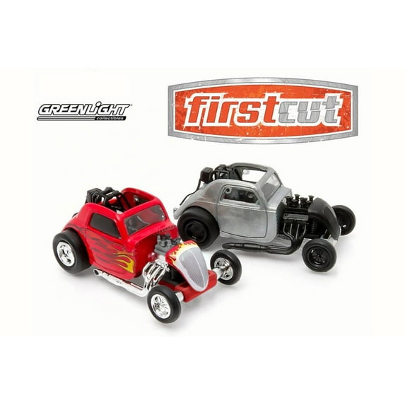 Topo Fuel Altered Drag Car 2-Piece Set, Red & Bare Metal - Greenlight 29848 - 1/64 Scale Diecast Model Toy Car