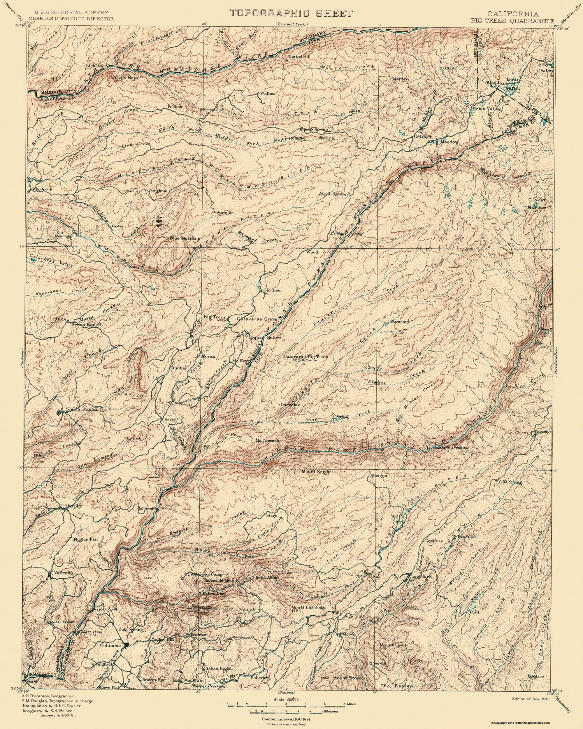 Topographical Map - Big Trees California Quad - USGS 1901 - 23 x 28.75 ...