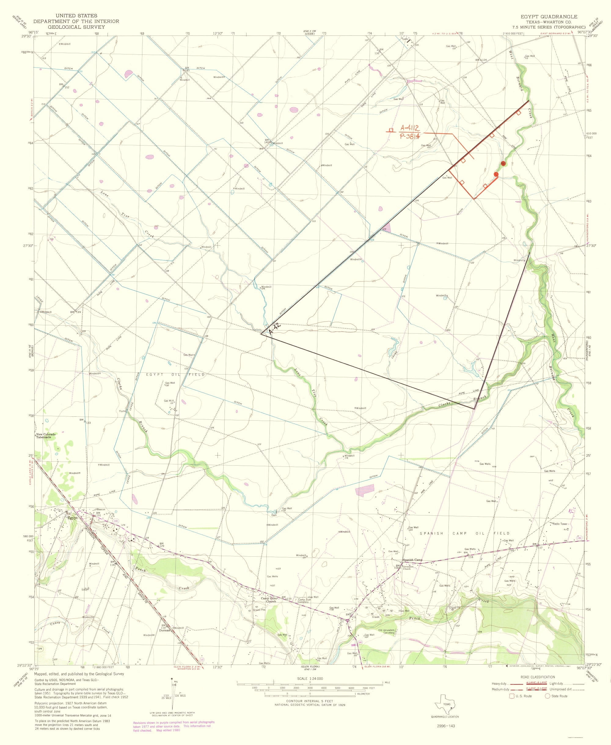Topographical Map - Egypt Texas Quad - USGS 1981 - 23 x 28.03 - Vintage ...