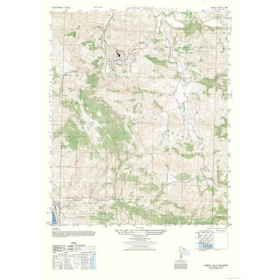 Topographical Map - Lompoc Hills Sheet - US Army 1947 - Vintage Wall Art