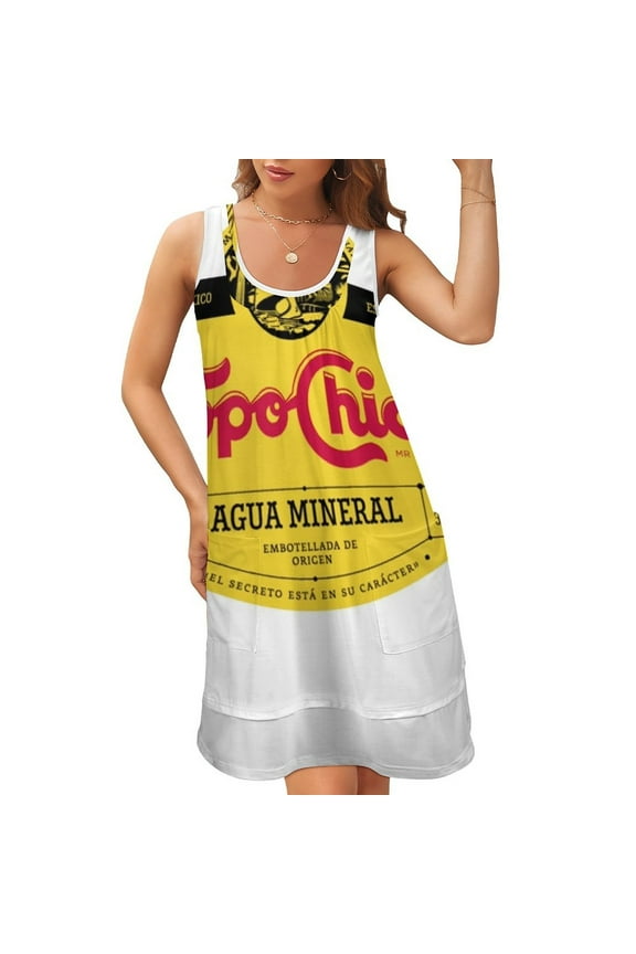 Topo chico label Sleeveless U-Neck Fake Two Piece Dress Long veiled dresses prom clothes Party dresses