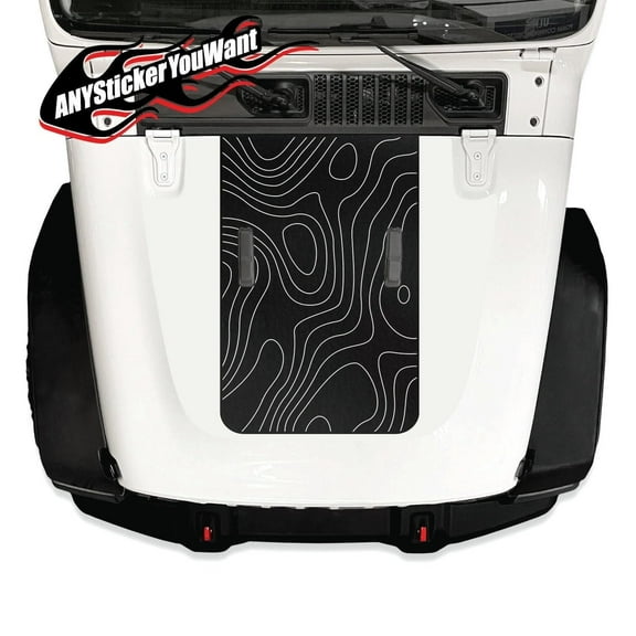 Topographic Blackout Hood Vinyl Decal Compatible with and Fits Jeep Wrangler JL/Fits Jeep Gladiator JT 2018+