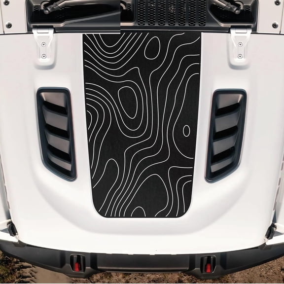 Topographic Blackout Hood Vinyl Decal Sticker Compatible with and Fits Jeep Wrangler JL/Fits Jeep Gladiator JT Rubicon