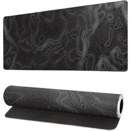 Topographic Map Large Gaming Mouse Pad, Extended Big Keyboard Cool Mouse Mat, Long Computer Gaming Black Mousepad For Home Office Work Desk Stitched Eges Non-Slip Base Mouse Pads Mat XL