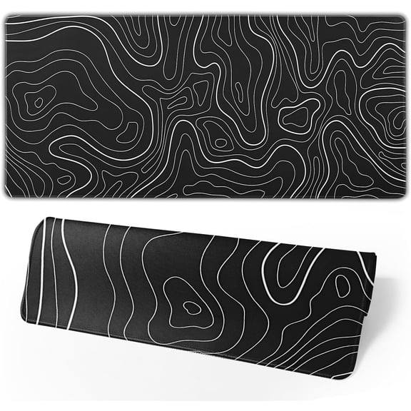 Topographic Contour Extended Big Mouse Pad Large,Gaming Mouse Pad Desk Pad,31.5x11.8 Inch Long Computer Keyboard Mouse Mat Mousepad with 3mm Non-Slip Base and Stitched Edge for Gaming and Office