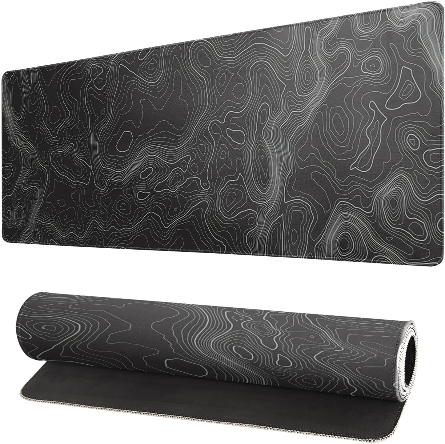 Topographic Contour Extended Big Mouse Pad Large,Gaming Mouse Pad Desk Pad,31.5x11.8 Inch Long Computer Keyboard Mouse Mat Mousepad with 3mm Non-Slip Base and Stitched Edge for Gaming and Office