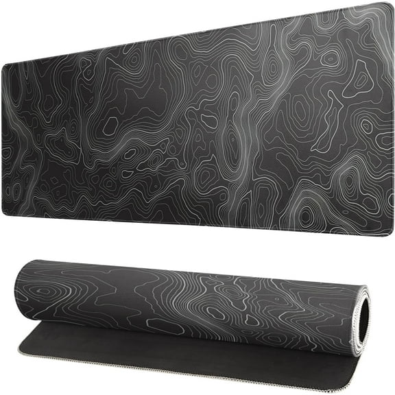 Topographic Contour Extended Big Mouse Pad Large,Gaming Mouse Pad Desk Pad,31.5x11.8 Inch Long Computer Keyboard Mouse Mat Mousepad with 3mm Non-Slip Base and Stitched Edge for Gaming and Office