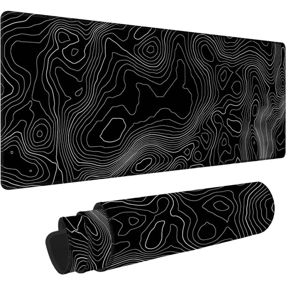Topographic Contour Extended Big Mouse Pad Large,XL Gaming Mouse Pad Desk Pad,31.5x11.8inch Long Computer Keyboard Mouse Mat Mousepad with 3mm Non-Slip Base and Stitched Edge for Home Office Work