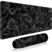 Topographic Contour Gaming Mouse Pad Large,XL Desk Pad Computer Mouse Pad for Keyboard with Stitched Edges, Anti-Slip Base,Waterproof Mousepad,Big Mouse Pad Black,31.5" x 11.8"