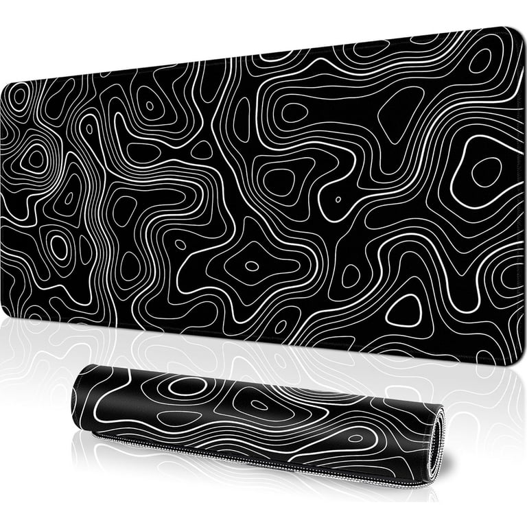 Topographic Contour Large Gaming Mouse Pad for Desk,Black
