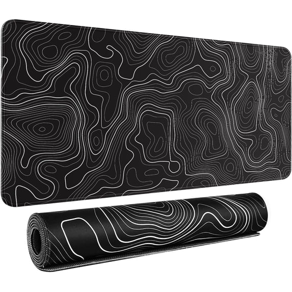 Topographic Gaming Mouse Pad Black Desk Mat,Black Extended Mouse Mat,XXL Large Mouse Pad for Desk 35.4x15.7in Mousepad with Stitched Edges,Non-Slip Rubber Base,Waterproof Computer Keyboard Pad