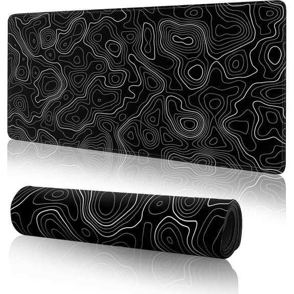 Topographic Gaming Mouse Pad Large Desk Mat,Black Mouse Pad Gaming Desk Pad,31.5 x 11.8 Keyboard Pad Minimalist Mouse Pads for Desk,Extended Mouse Mat Mousepad with Non-Slip Base and Stitched Edge