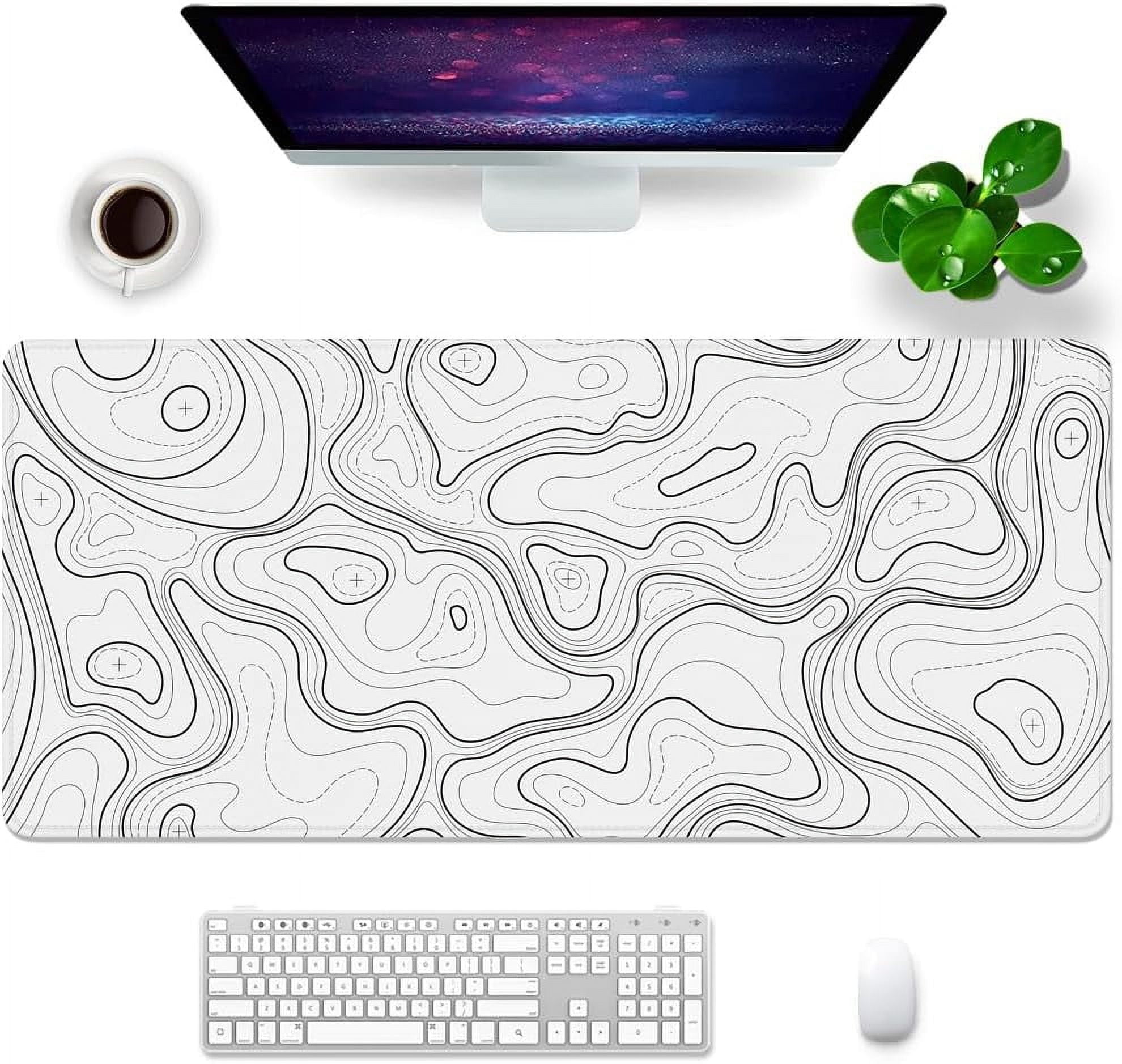 Topographic Gaming Mouse Pad Large Mouse Pad Desk Mat 35x15.7x0.12 inch XXL Desk Pad White Mouse Pad (Terrain - White)
