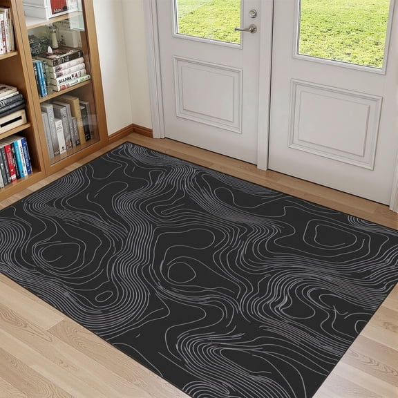 Topographic Map Area Rug, Dark Terrain Pattern Carpet, Washable Non Slip Low Pile Soft Thin, Living Room Bedroom Bathroom Home Decor Mat 5x8ft